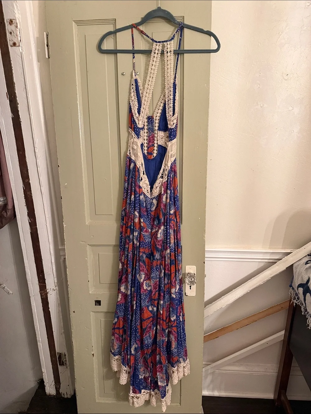 Free People Crochet-Trim Halter Maxi Dress - Blue & Coral - Picture 2 of 3